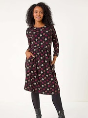 Roman Red Petite Floral Ruched Detail Dress - Image 2 of 5