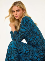 Roman Blue Petite Swirl Print Stretch Midi Dress - Image 1 of 5