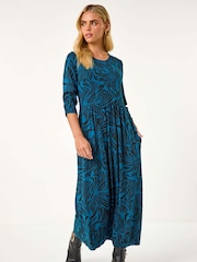 Roman Blue Petite Swirl Print Stretch Midi Dress - Image 2 of 5