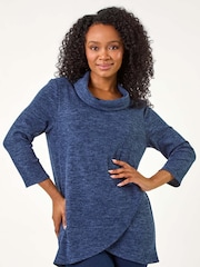 Roman Blue Petite Brushed Knit Wraped Top - Image 1 of 5
