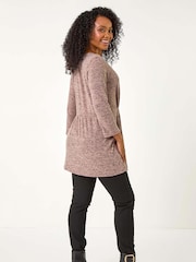 Roman Pink Petite Brushed Knit Pocket Detail Top - Image 3 of 5