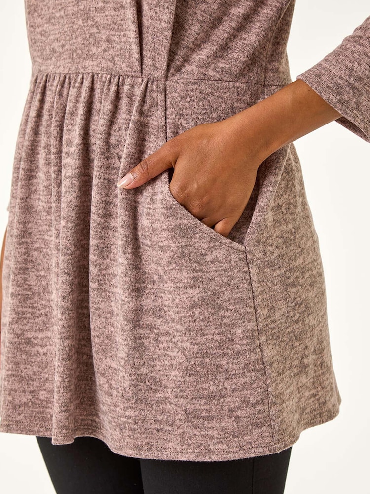 Roman Pink Petite Brushed Knit Pocket Detail Top - Image 5 of 5