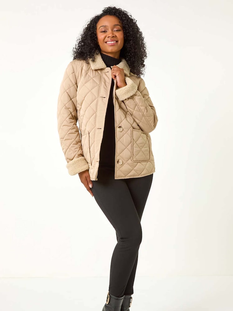 Roman Brown Petite Borg Contrast Padded Coat - Image 2 of 5