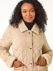 Roman Brown Petite Borg Contrast Padded Coat - Image 4 of 5