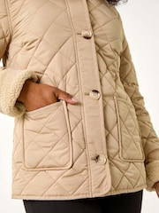 Roman Brown Petite Borg Contrast Padded Coat - Image 5 of 5