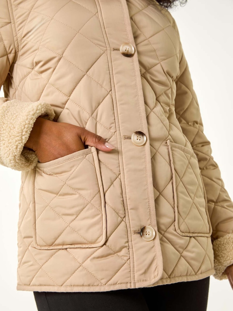 Roman Brown Petite Borg Contrast Padded Coat - Image 5 of 5