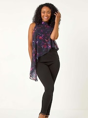 Roman Black Petite Floral Asymmetric Top - Image 2 of 5