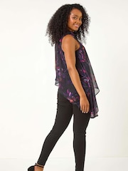 Roman Black Petite Floral Asymmetric Top - Image 3 of 5