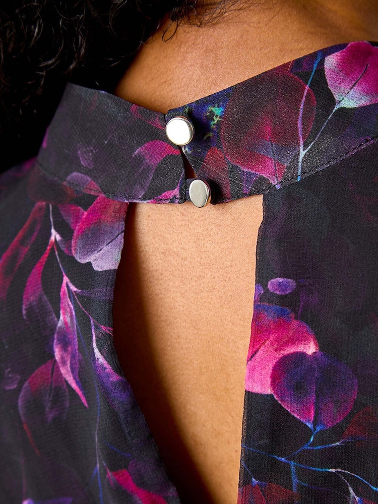 Roman Black Petite Floral Asymmetric Top - Image 5 of 5