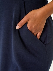 Roman Blue Petite Ribbed Pocket Detail Midi Dress - Image 5 of 5