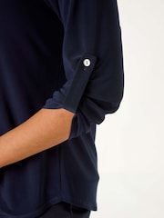 Roman Blue Petite V-Neck Button Stretch Shirt - Image 5 of 5