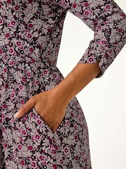 Roman Purple Petite Floral Print Gathered Waist Dress - Image 5 of 5