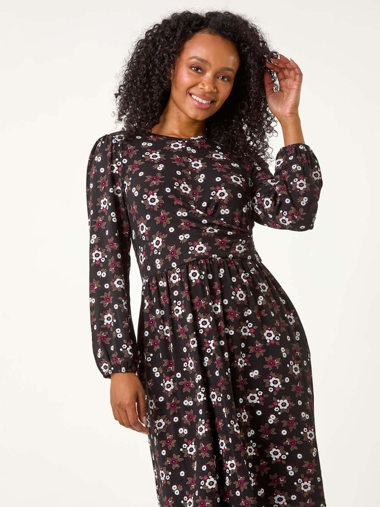Roman Purple Petite Floral Twist Detail Short Dress - Image 1 of 5