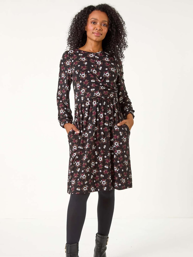 Roman Purple Petite Floral Twist Detail Short Dress - Image 2 of 5