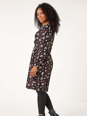Roman Purple Petite Floral Twist Detail Short Dress - Image 3 of 5