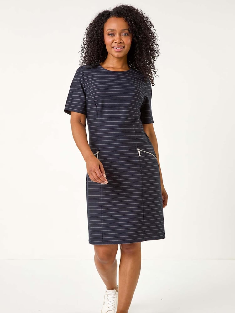 Roman Blue Petite Stripe Zip Pocket Detail Dress - Image 1 of 5