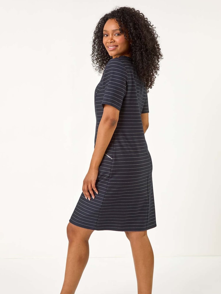 Roman Blue Petite Stripe Zip Pocket Detail Dress - Image 2 of 5
