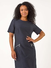 Roman Blue Petite Stripe Zip Pocket Detail Dress - Image 3 of 5
