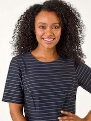 Roman Blue Petite Stripe Zip Pocket Detail Dress - Image 4 of 5