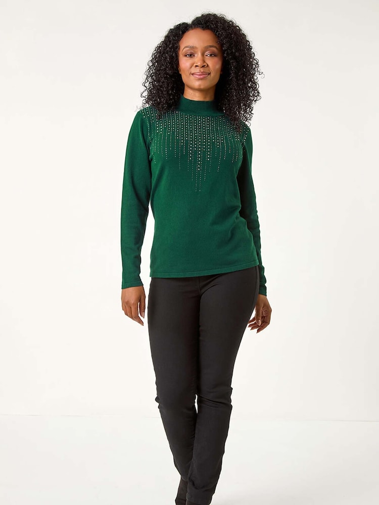 Roman Green Petite Hotfix Knitted Jumper - Image 2 of 5