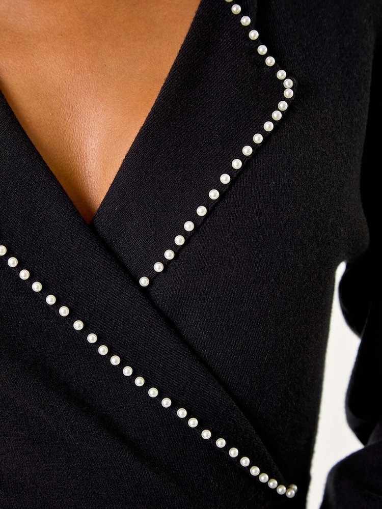 Roman Black Petite Pearl Embelished Knit Dress - Image 5 of 5
