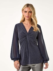 Roman Petite V-Neck Diamante Cuff Stretch Top - Imagen 1 de 5