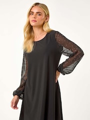 Roman Black Petite Hotfix Sleeve Stretch Shift Dress - Image 2 of 5