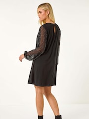 Roman Black Petite Hotfix Sleeve Stretch Shift Dress - Image 3 of 5