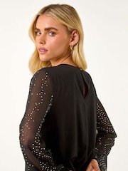 Roman Black Petite Hotfix Sleeve Stretch Shift Dress - Image 5 of 5