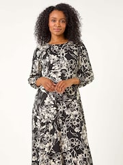 Roman Black Petite Floral Stretch Midi Dress - Image 2 of 5