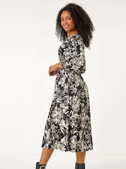 Roman Black Petite Floral Stretch Midi Dress - Image 3 of 5