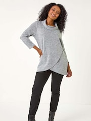 Roman Grey Petite Brushed Knit Wraped Top - Image 2 of 5