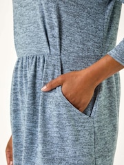 Roman Blue Petite Brushed Knit Pocket Detail Top - Image 5 of 5