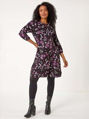 Roman Purple Petite Floral Keyhole Detail Dress - Image 1 of 5