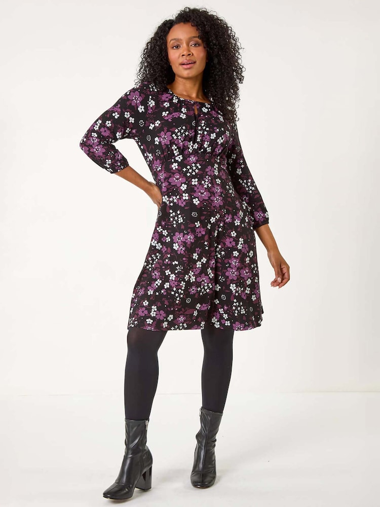 Roman Purple Petite Floral Keyhole Detail Dress - Image 1 of 5