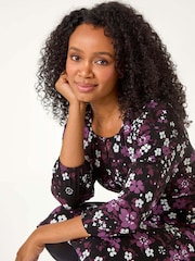 Roman Purple Petite Floral Keyhole Detail Dress - Image 2 of 5