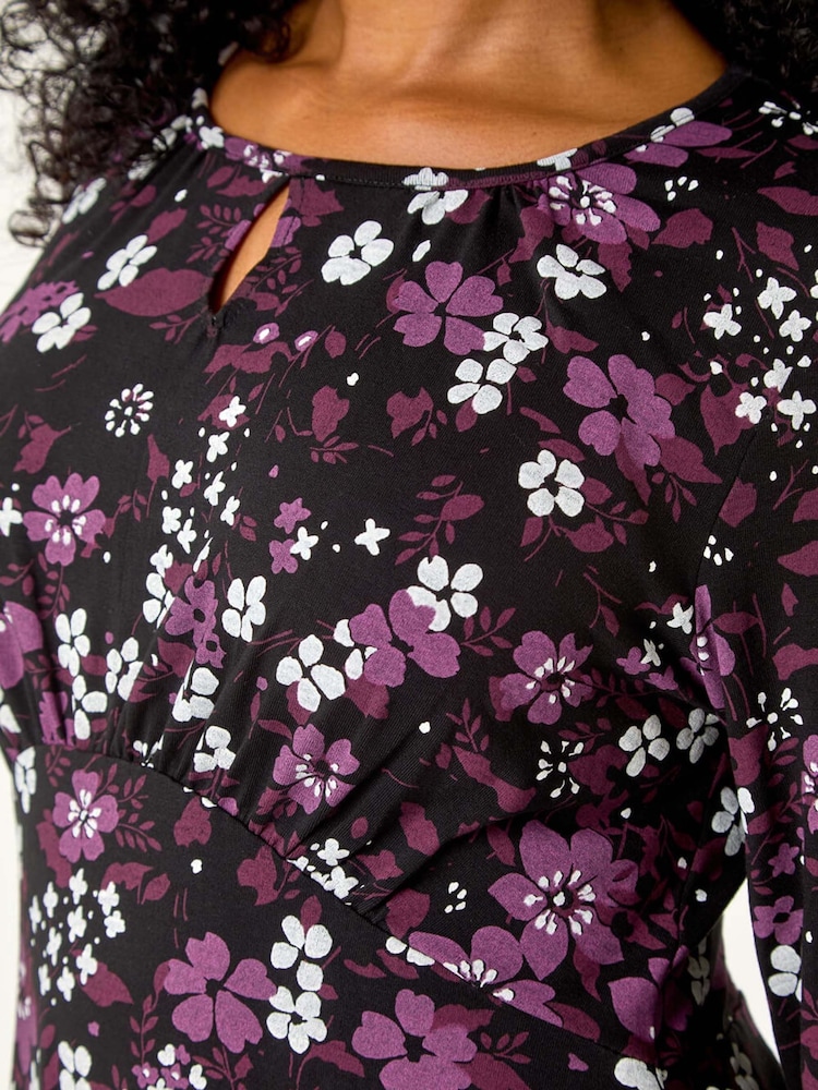Roman Purple Petite Floral Keyhole Detail Dress - Image 5 of 5