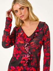 Roman Petite Floral Print V-Neck Frill Front Top - Image 1 of 5
