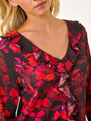 Roman Petite Floral Print V-Neck Frill Front Top - Image 5 of 5