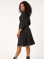 Roman Black Petite Ribbed Tie Waist Detail Dress - Image 3 of 5