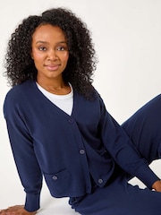 Roman Blue Petite Buttoned Knit Cardigan - Image 1 of 5