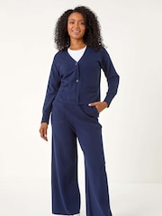 Roman Blue Petite Buttoned Knit Cardigan - Image 2 of 5