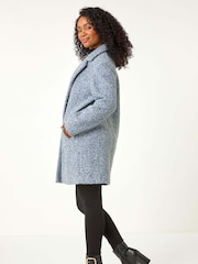Roman Blue Petite Textured Boucle Coat - Image 3 of 5