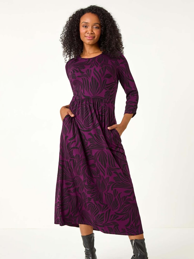 Roman Purple Petite Swirl Print Stretch Midi Dress - Image 1 of 5