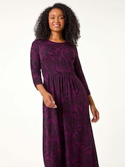Roman Purple Petite Swirl Print Stretch Midi Dress - Image 2 of 5