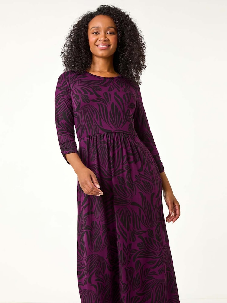 Roman Purple Petite Swirl Print Stretch Midi Dress - Image 2 of 5