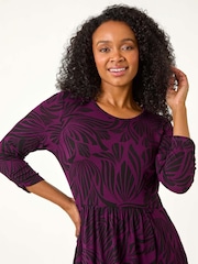 Roman Purple Petite Swirl Print Stretch Midi Dress - Image 4 of 5
