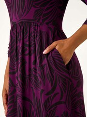 Roman Purple Petite Swirl Print Stretch Midi Dress - Image 5 of 5