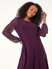 Roman Red Petite Hotfix Sleeve Stretch Shift Dress - Image 1 of 5