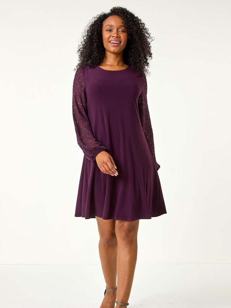 Roman Red Petite Hotfix Sleeve Stretch Shift Dress - Image 2 of 5